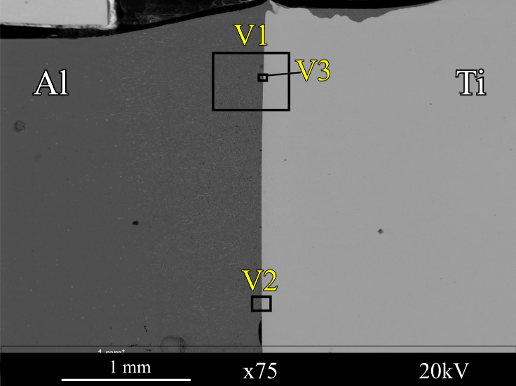 Растровая электронная микроскопия и EDX анализ структуры соединения полученного со смещением луча на 1 мм